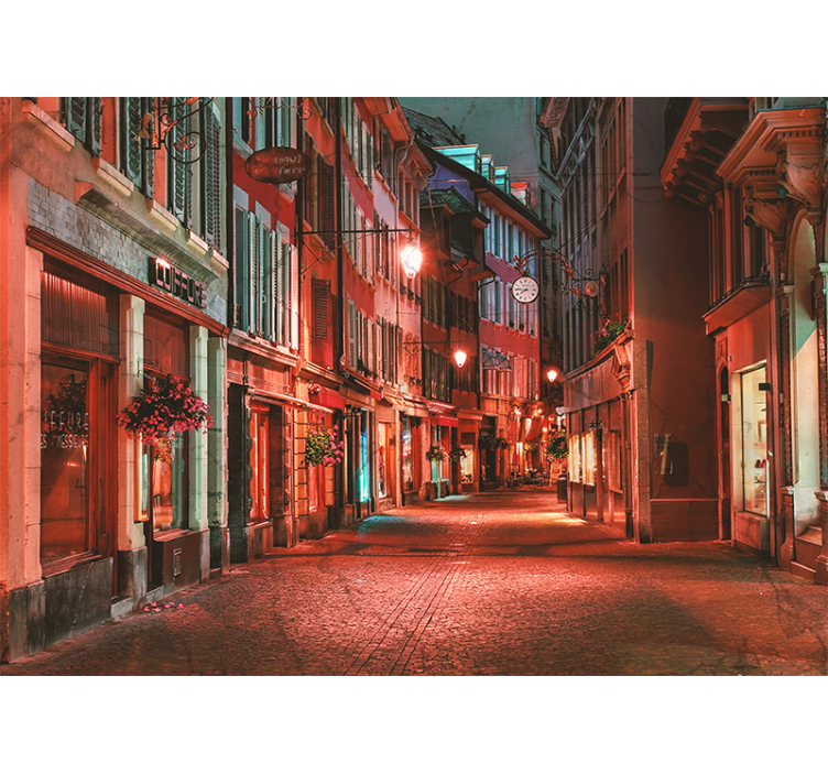 Wall mural city charming cobblestone street - TenStickers