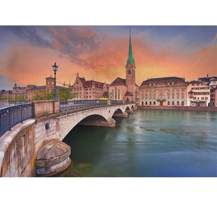 Wall mural city zurich bridge at sunset - TenStickers