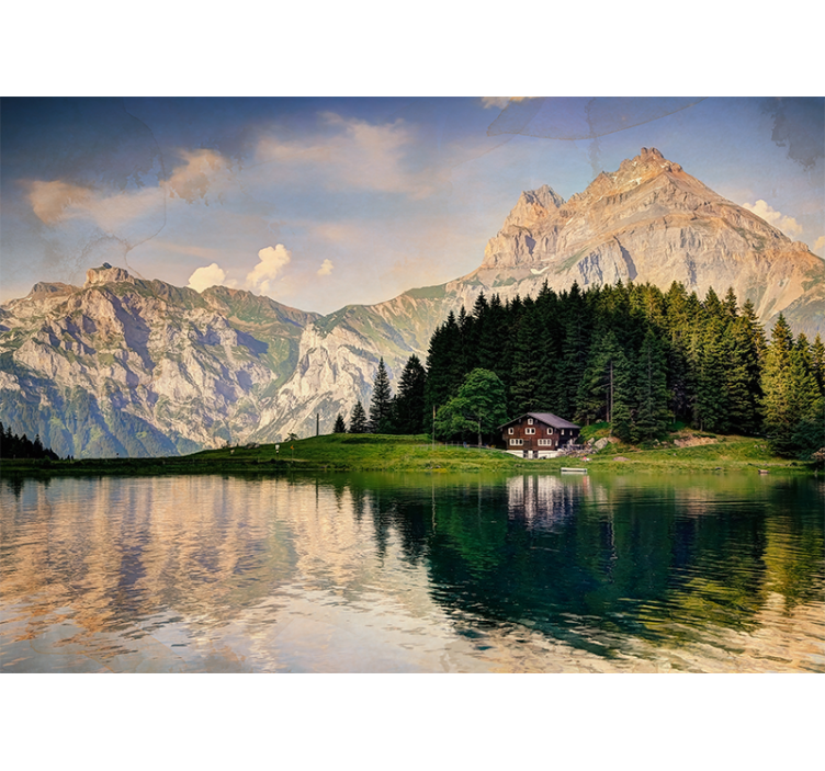 Landscape wall mural mountain lake retreat - TenStickers