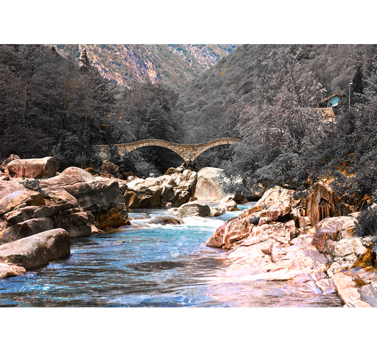 Tranquil river crossing landscape wall mural - TenStickers