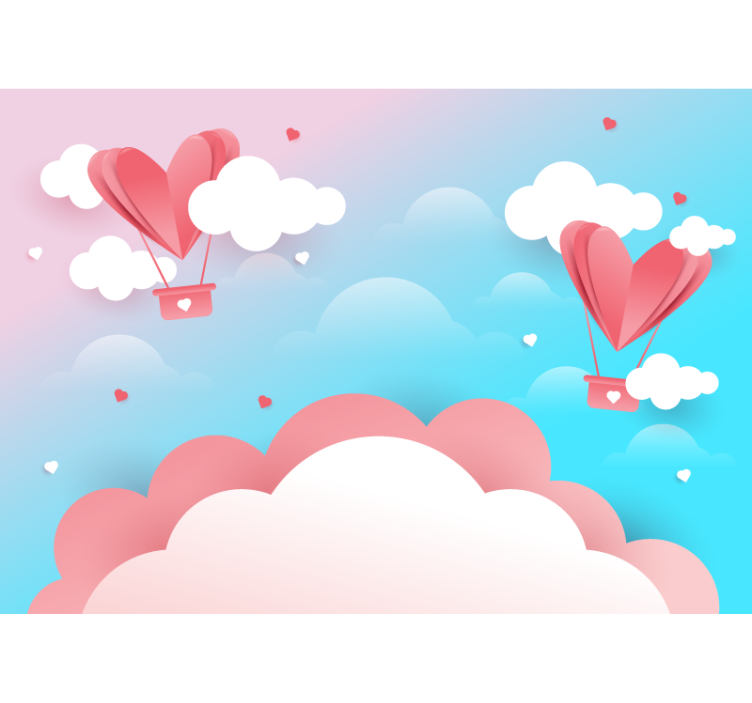 Love wall mural with floating heart balloons - TenStickers