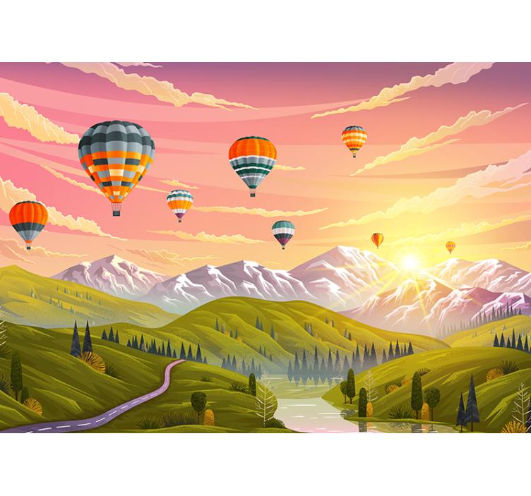 Landscape wall mural hot air balloons design - TenStickers
