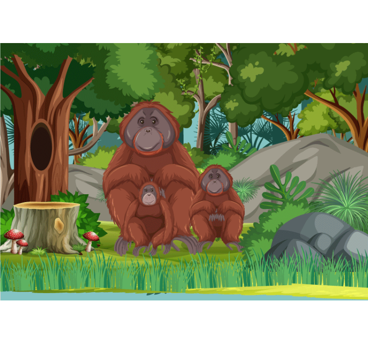 Wall mural animals orangutans family scene - TenStickers
