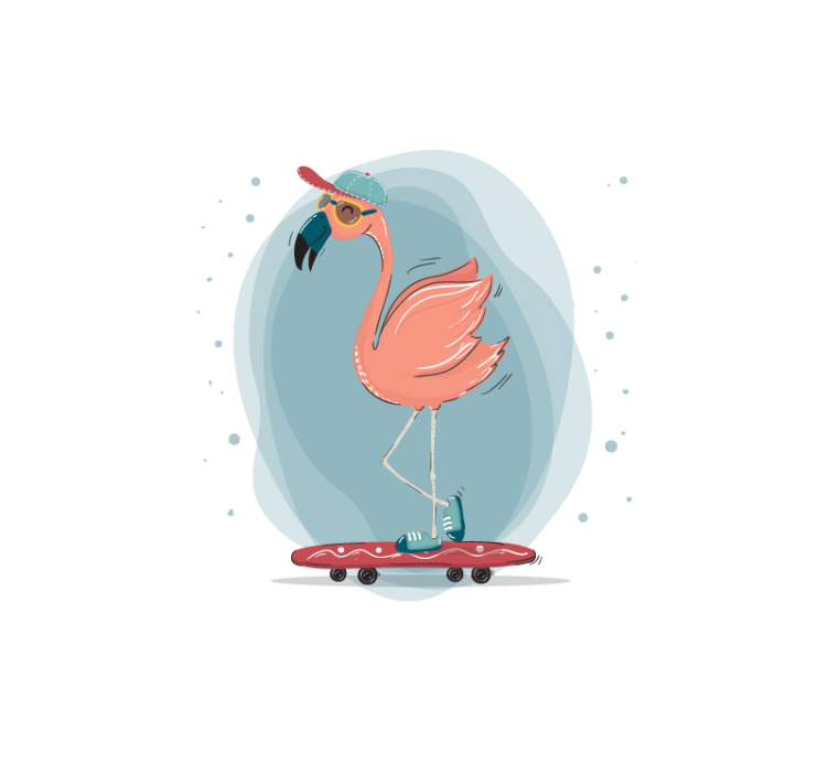Wall mural animals flamingo skateboarding fun - TenStickers