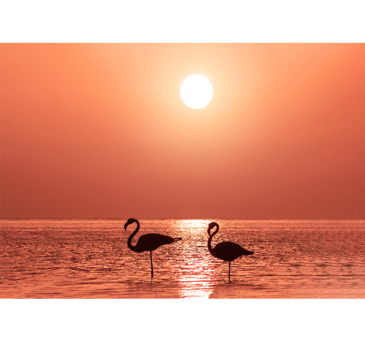 Wall mural animals flamingo sunset scene - TenStickers