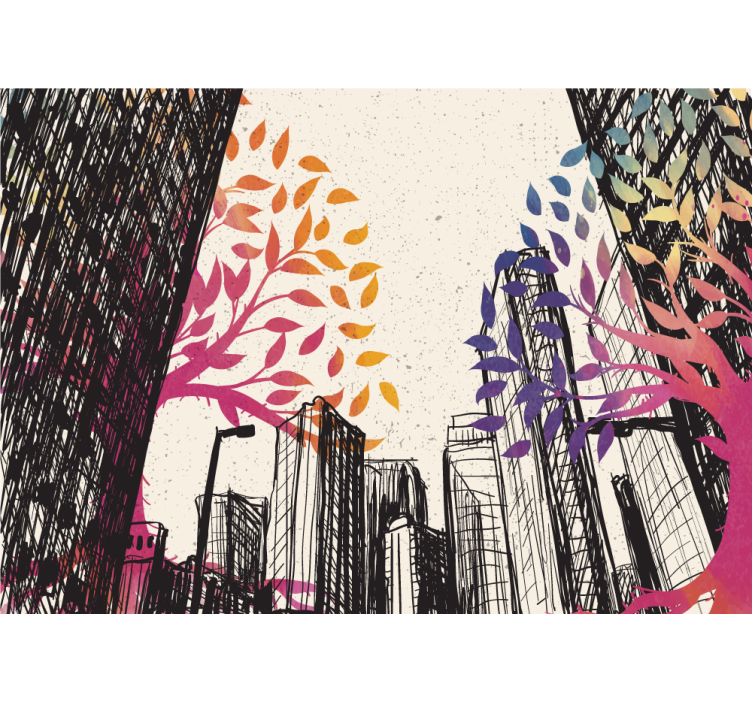 Wall mural city urban skyline with vibrant trees - TenStickers