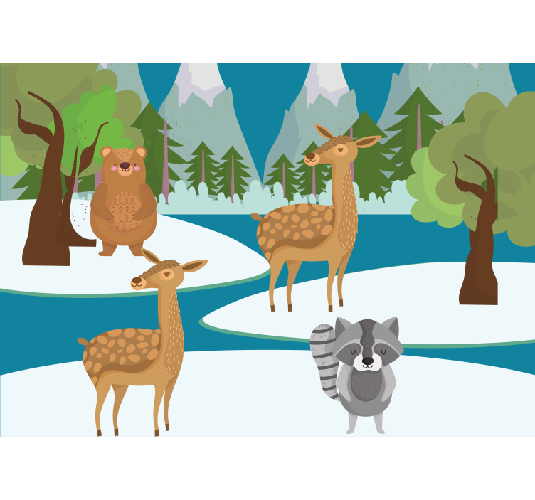 Drawn forest animal scene childrens bedroom wall mural - TenStickers