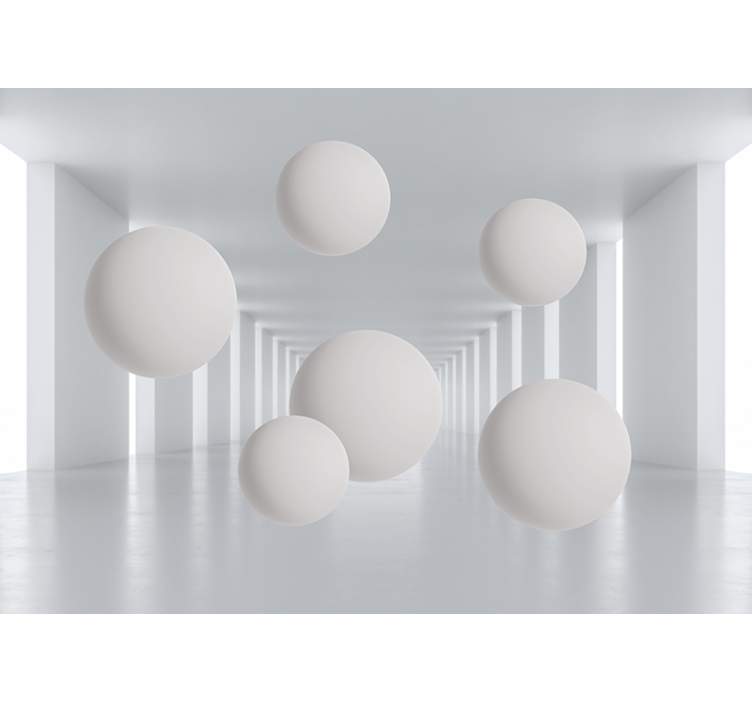 Abstract mural wallpaper floating white spheres - TenStickers