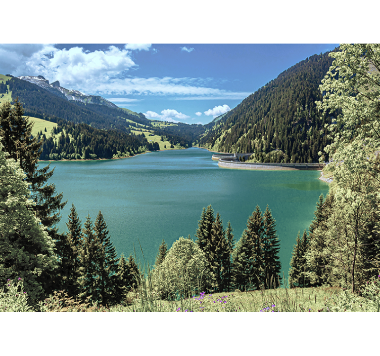 Landscape wall mural tranquil mountain lake - TenStickers