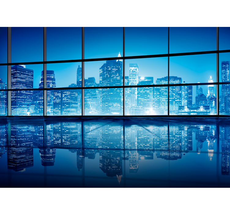Wall mural city urban nightscape reflection - TenStickers