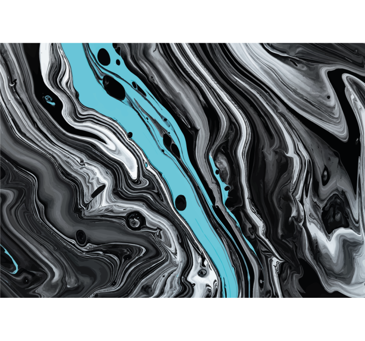 Abstract mural wallpaper in black and aqua flow - TenStickers