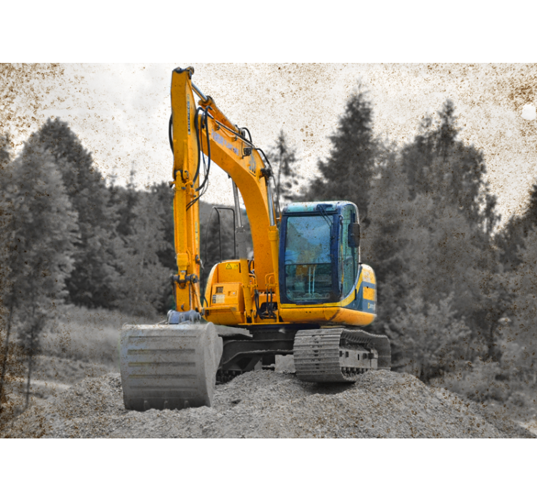 Automotive wall murals excavator machinery scene - TenStickers