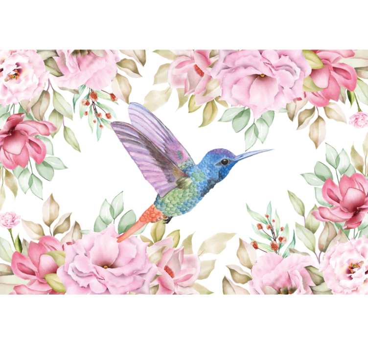 Hummingbird among blossoms flowers wall mural - TenStickers