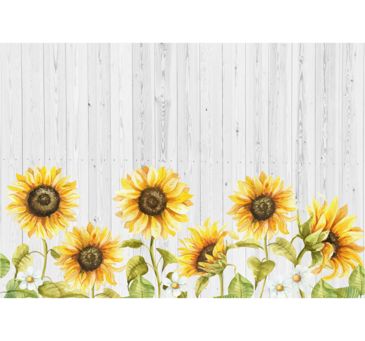 Sunflowers over wooden texture flowers wall mural - TenStickers