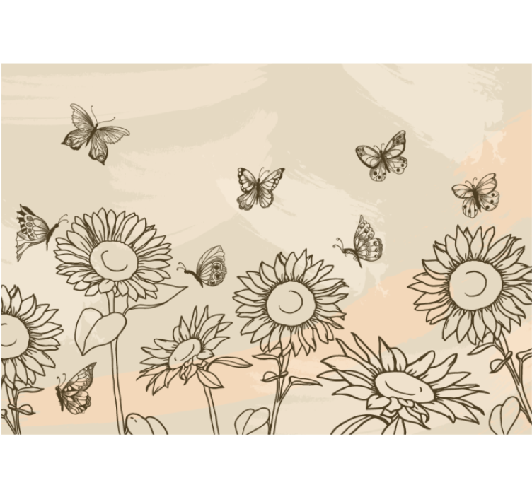 Sunflower Butterfly Sketch flowers wall mural - TenStickers