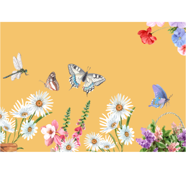Flowers wall mural butterfly floral scene - TenStickers