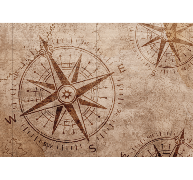 Wall mural world map nautical star compass - TenStickers