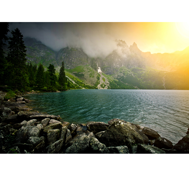 Landscape wall mural mountainous lake scene - TenStickers