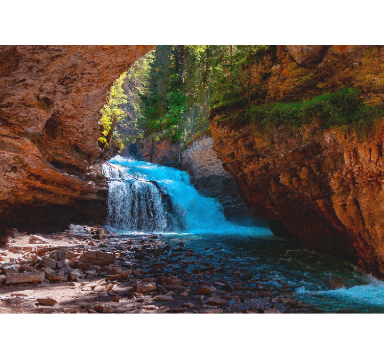 Mountain wall mural cascading waterfall view - TenStickers