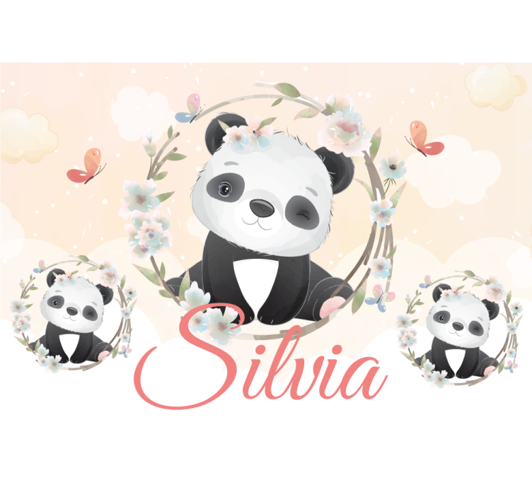 Wall mural animals panda with flowers - TenStickers
