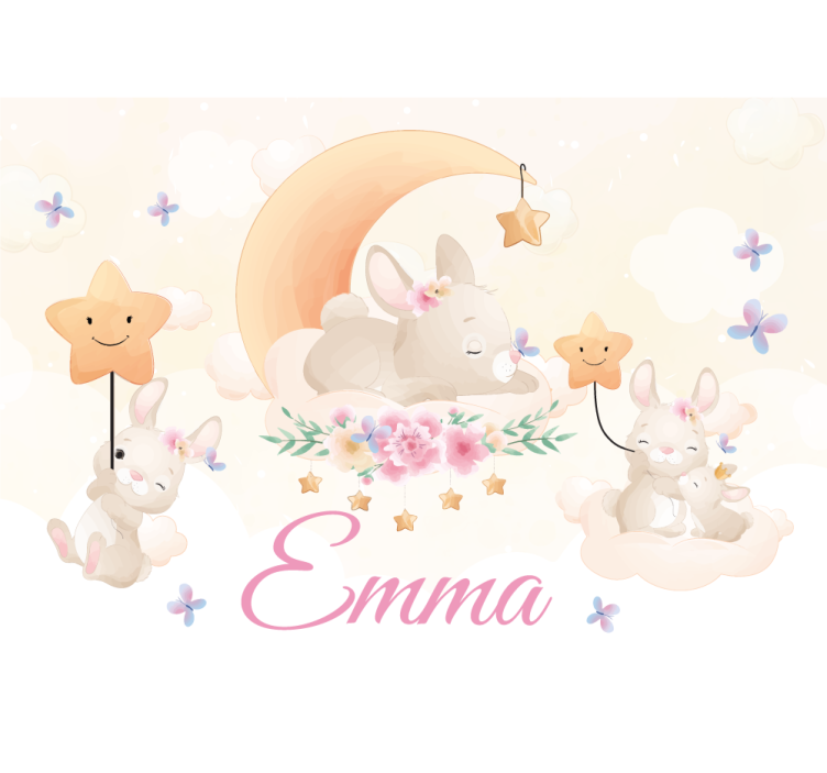 Bunny moon stars childrens bedroom wall mural - TenStickers