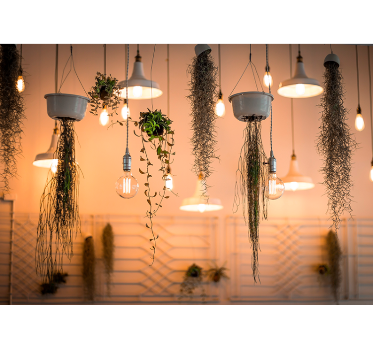 Hanging bulbs and plant Bedroom Mural Wallpaper - TenStickers