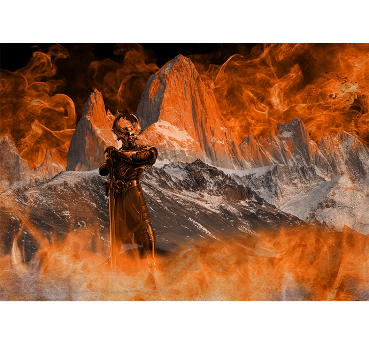 Dramatic fiery landscape wall mural fantasy - TenStickers