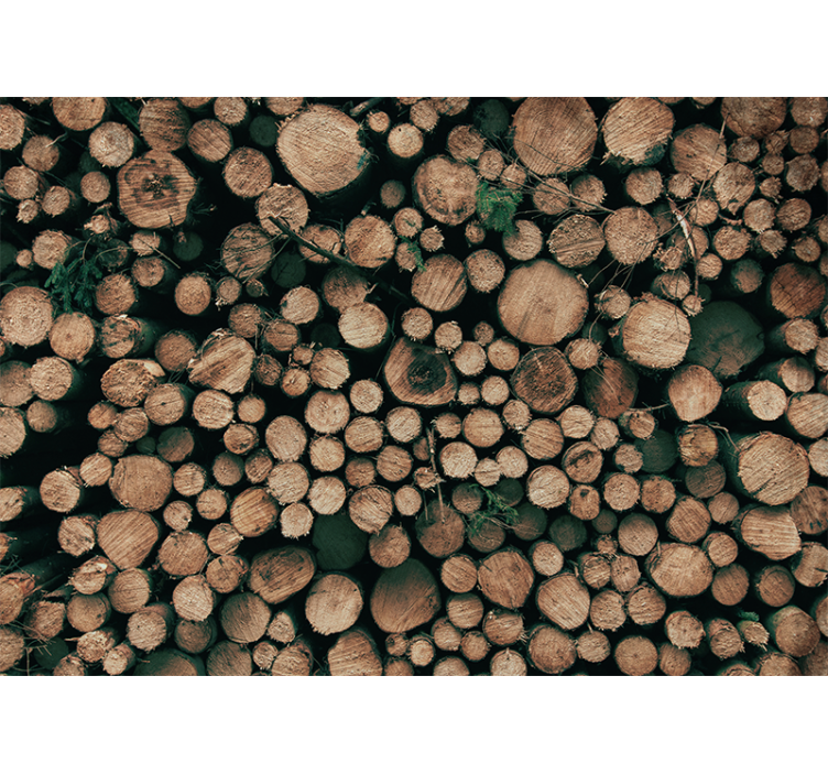 Stone wall mural timber log stack - TenStickers