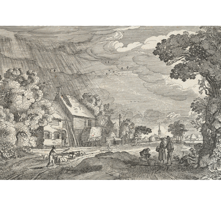 Landscape wall mural rural scene illustration - TenStickers