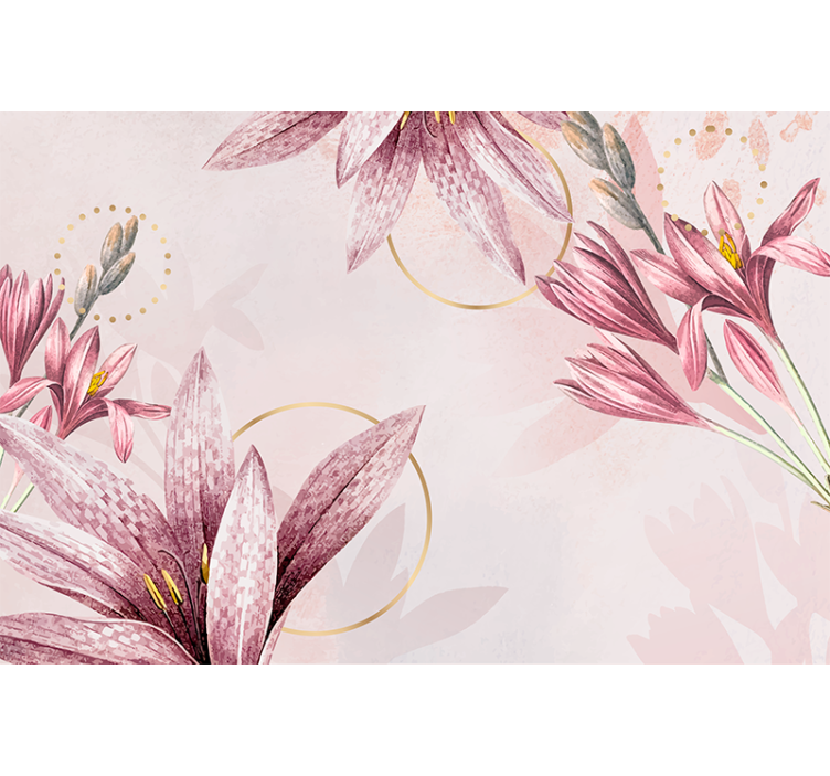 Flowers wall mural pink lily blooms - TenStickers
