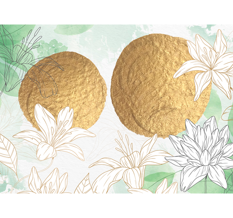 Flowers wall mural with golden floral highlights - TenStickers
