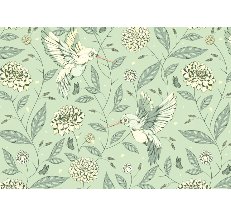 Flowers wall mural hummingbirds among blooms - TenStickers