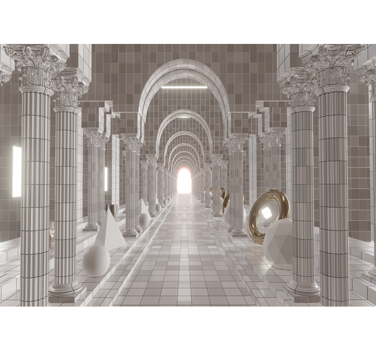 Abstract mural wallpaper architectural hallway design - TenStickers