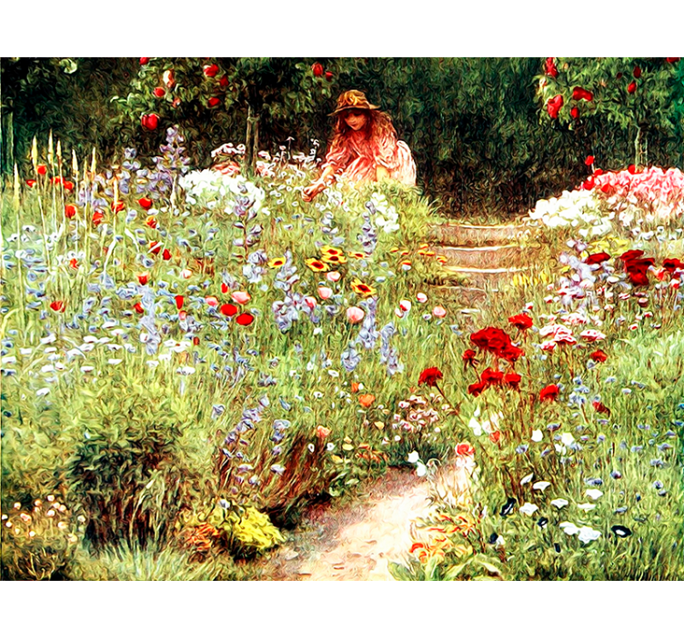 Flowers wall mural garden pathway scene - TenStickers