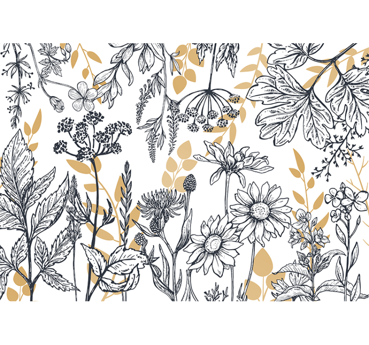 Flowers wall mural botanical outline design - TenStickers