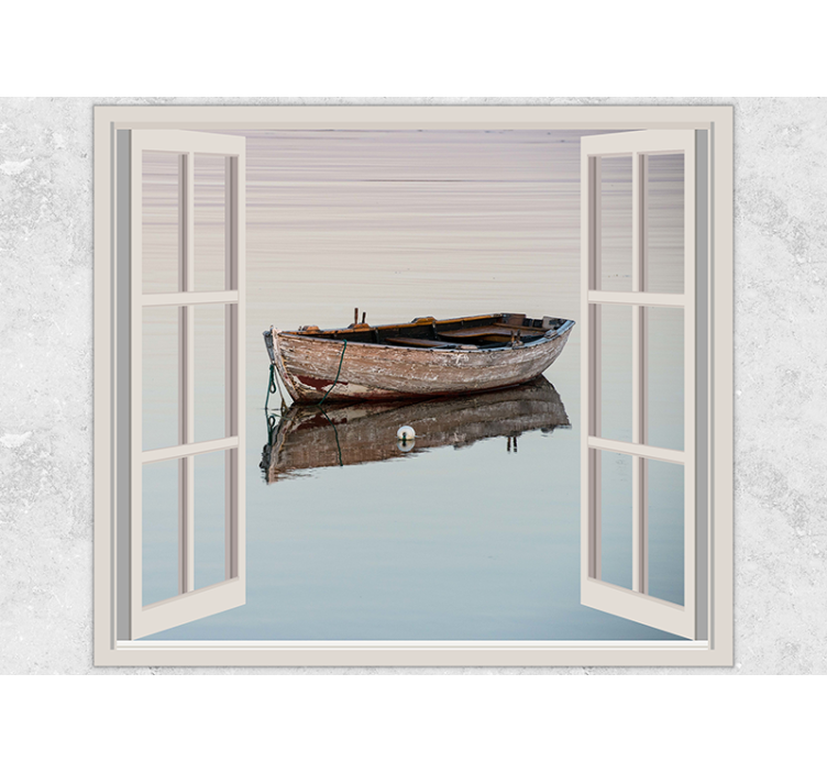 Lake mural wallpaper rustic boat reflection - TenStickers
