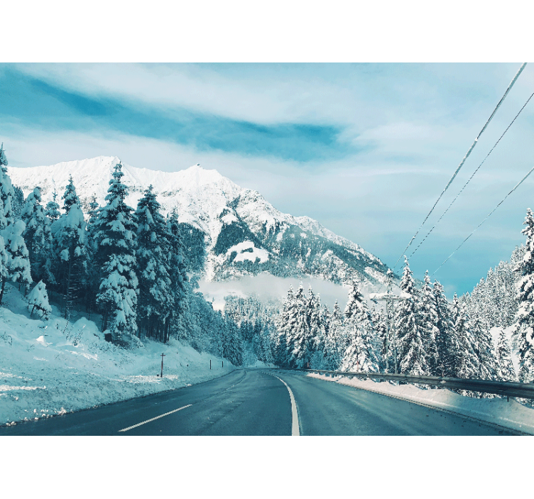 Mountain wall mural snowy mountain road - TenStickers