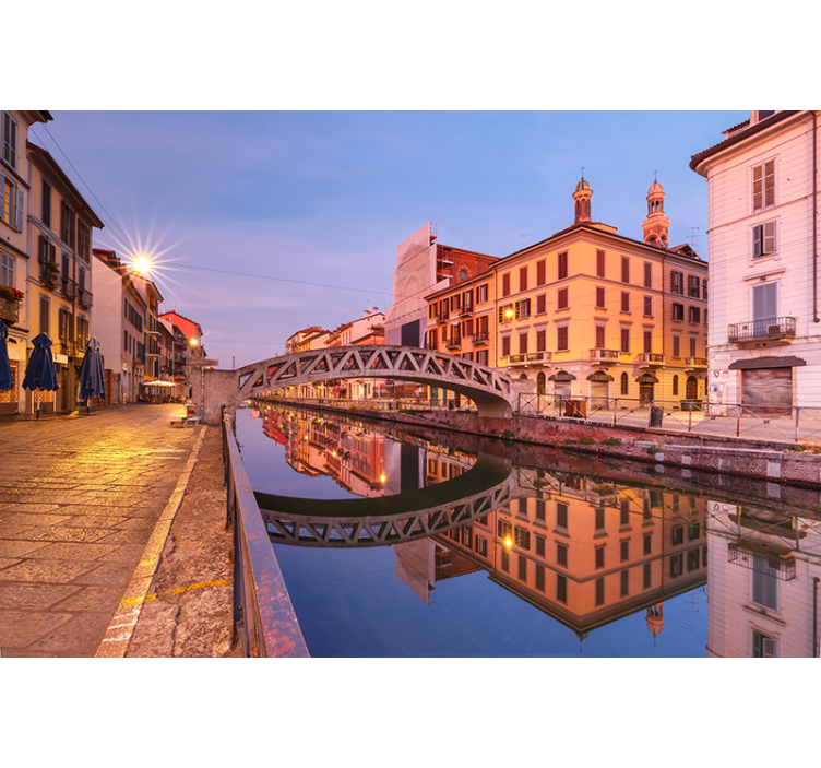Wall mural city milan canal reflection - TenStickers