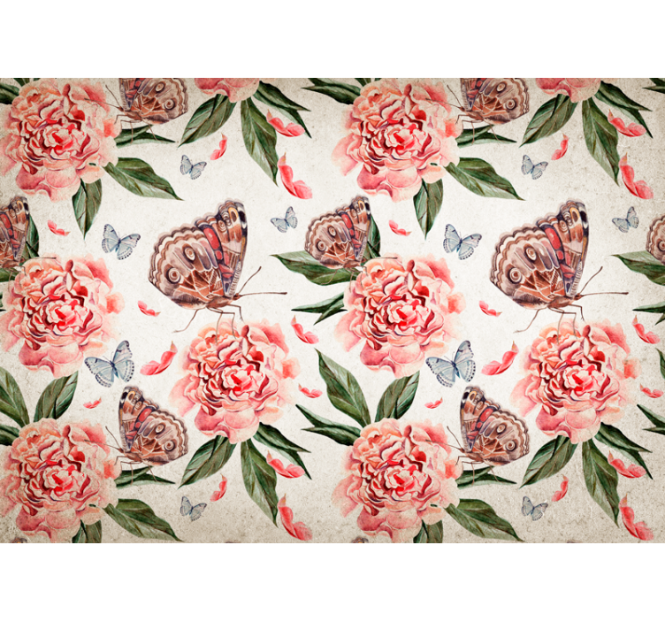 Flowers wall mural butterflies and peonies - TenStickers