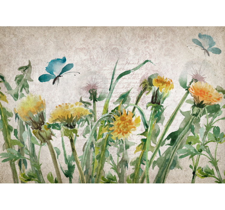 Flowers wall mural dandelions with butterflies - TenStickers
