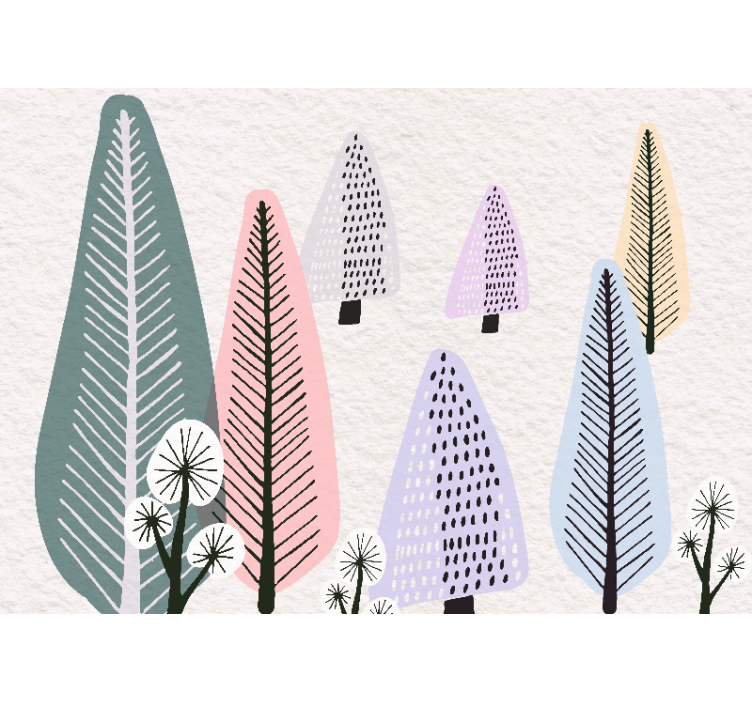 Trees wall mural with decorative leaf patterns - TenStickers