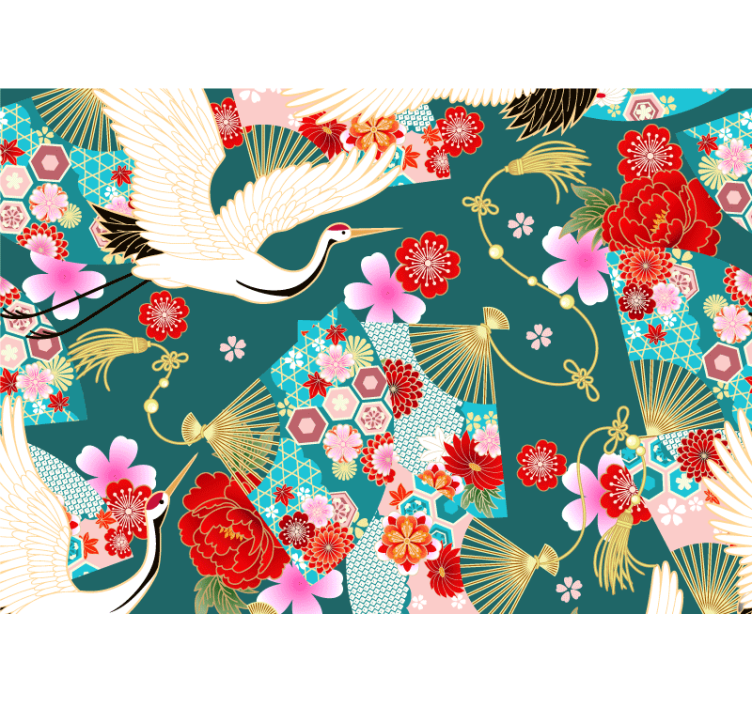 Wall mural animals cranes and blossoms - TenStickers