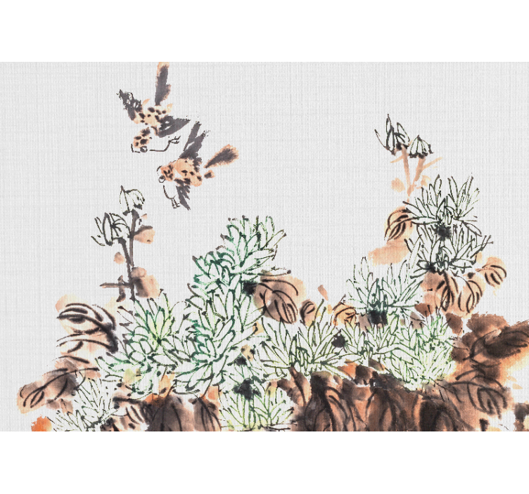 Birds Among Foliage living room wall mural - TenStickers