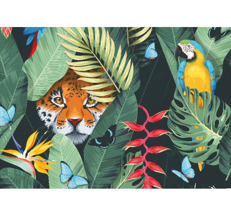 Tiger and Parrot wall mural animals - TenStickers