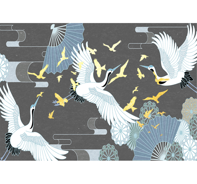 Wall mural animals graceful flying cranes - TenStickers