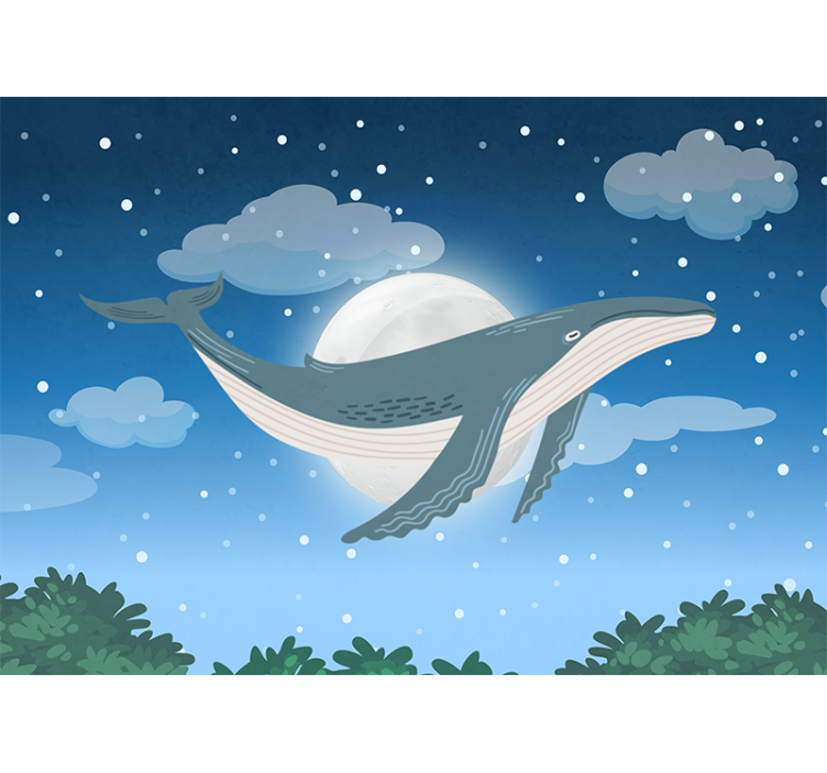Wall mural animals whale under moonlight - TenStickers
