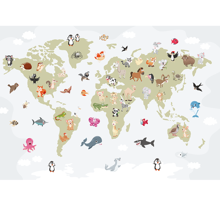 Wall mural animals creatures world map - TenStickers