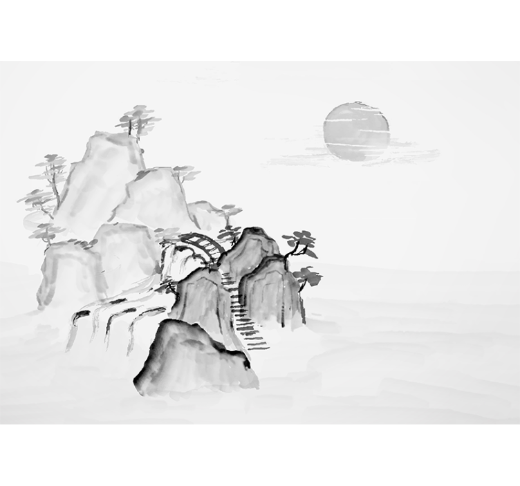 Zen wall mural mountain landscape scene - TenStickers