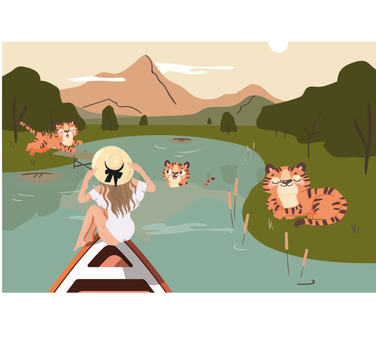 Childrens bedroom wall mural tiger adventure scene - TenStickers