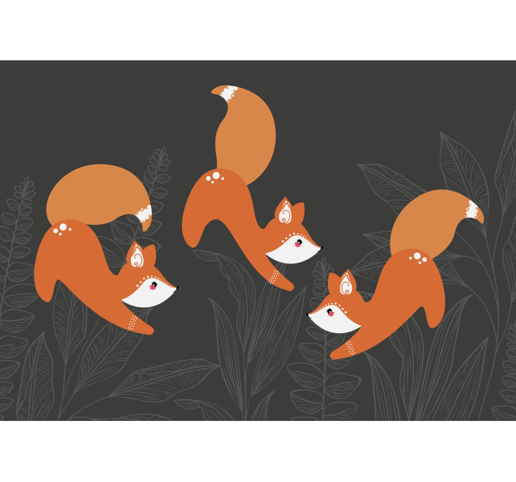 Cheerful foxes play childrens bedroom wall mural - TenStickers